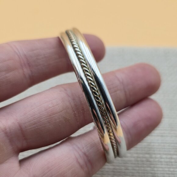 6 Inch Sterling Silver Center Braided Pattern Cuff Bracelet B574 - Picture 2 of 6